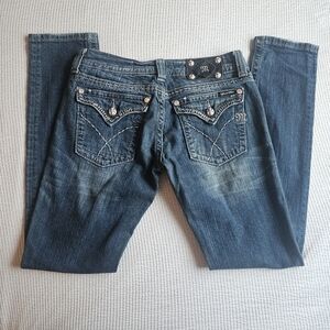 Miss Me Embellished stitching and rhinestones medium wash Jeans Size 28